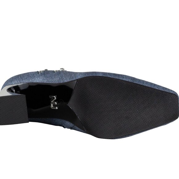 Stylish Modern Womens Blue Denim Metal High Heel Double Zipper Ankle Boots - Picture 9 of 9